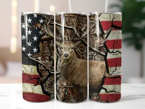 American Flag Buck Deer Hunting 20 oz. Skinny Tumbler Sublimated TH005