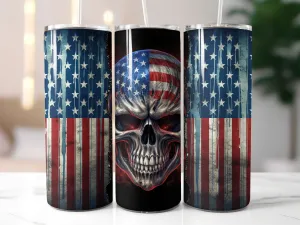 American US Flag Skull 20 oz. Skinny Tumbler Sublimated TM001