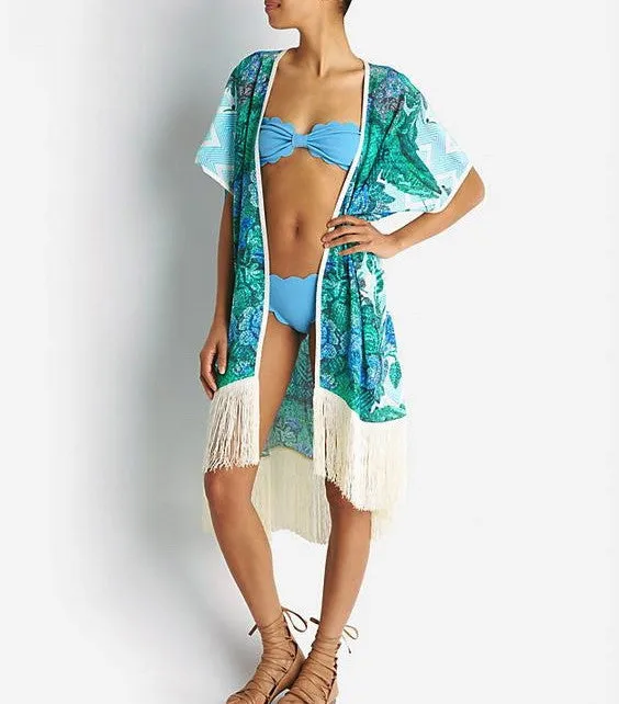 ATHENA PROCOPIOU Blue/Green Fringe Kimono