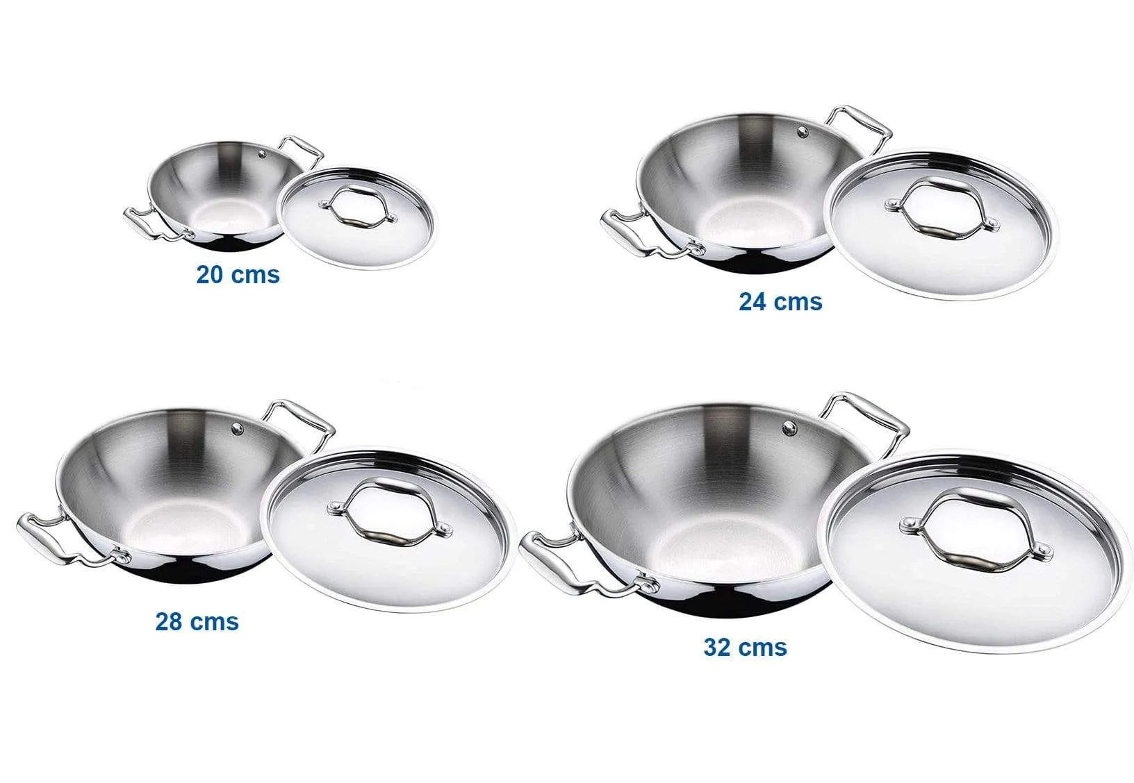 Bergner Argent Triply Stainless Steel Kadai (Combo Packs)