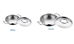 Bergner Argent Triply Stainless Steel Kadai (Combo Packs)