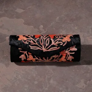 Black Tilla Embroidery Velvet Clutch