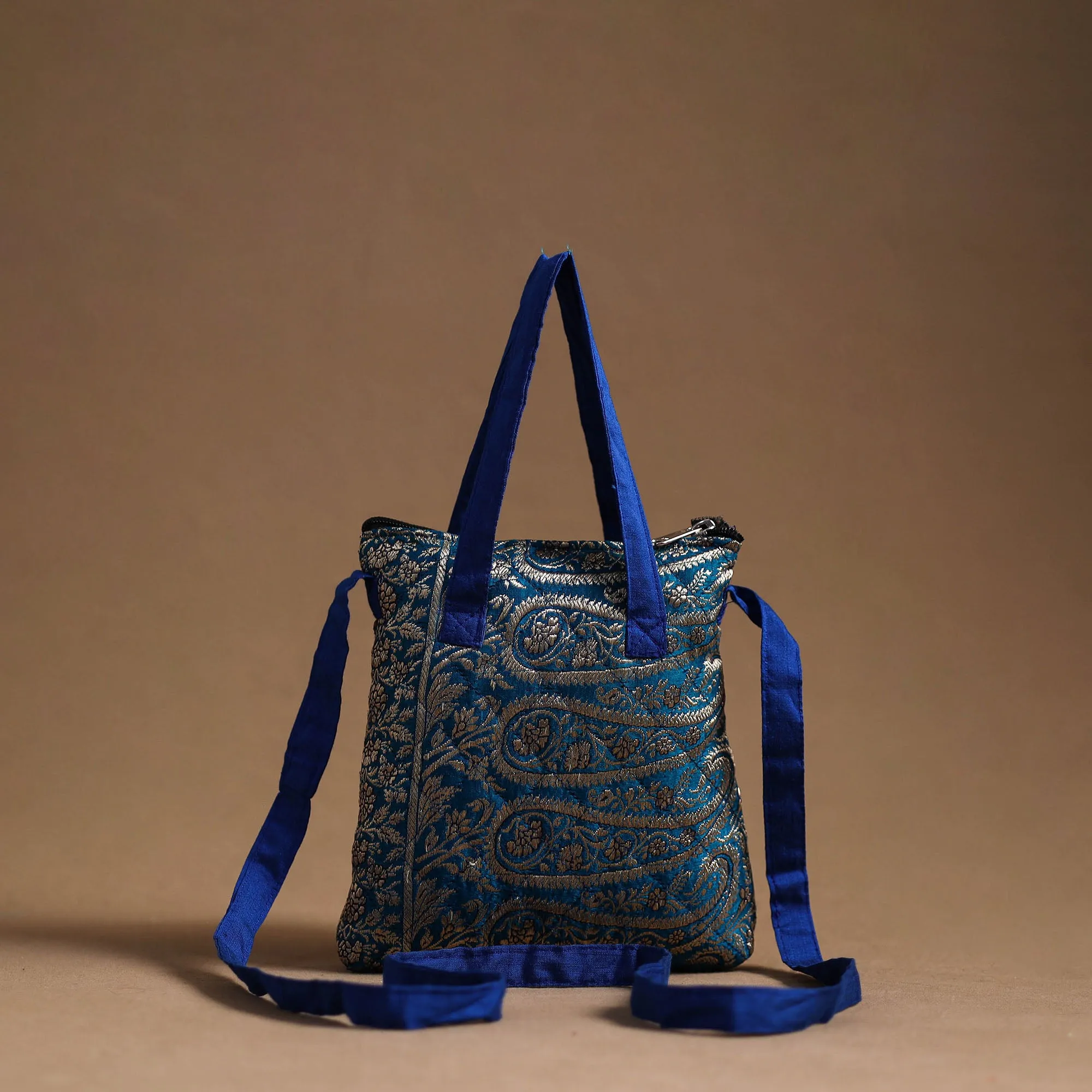 Blue - Handcrafted Quilted Silk Sling Bag 31