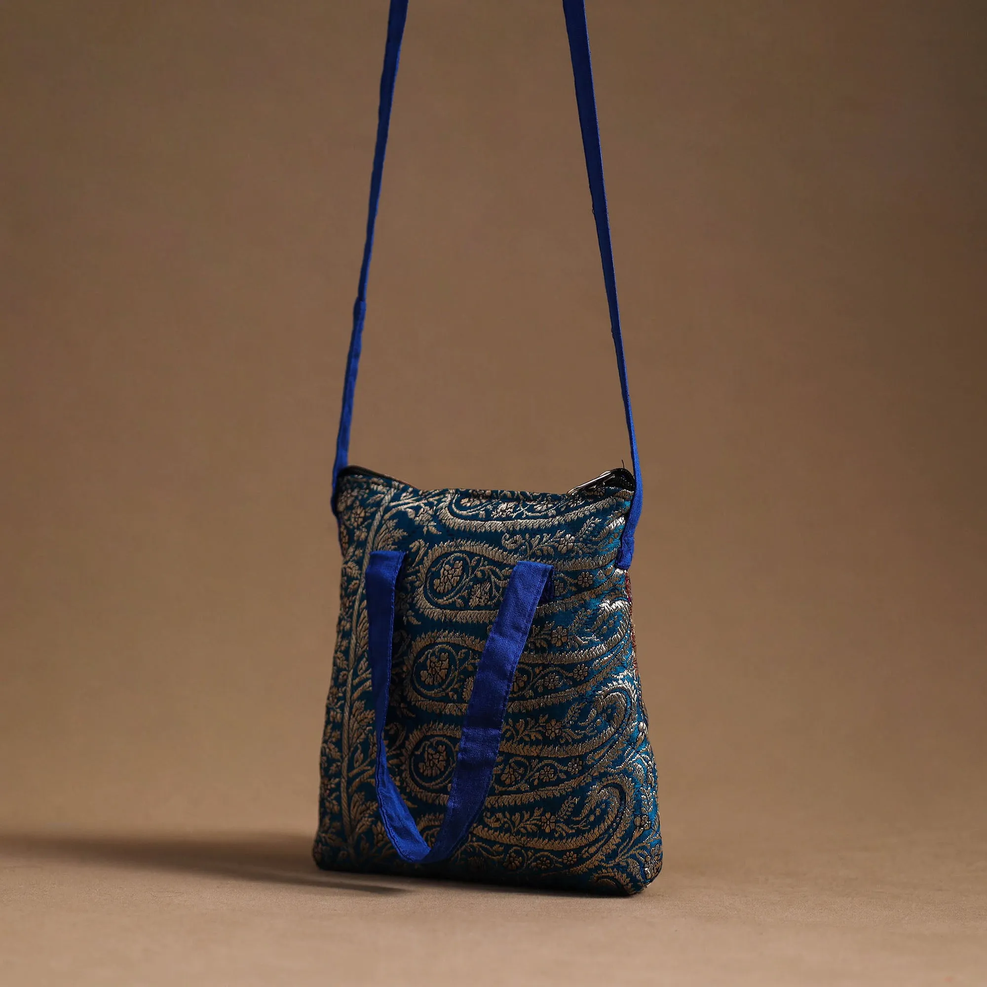 Blue - Handcrafted Quilted Silk Sling Bag 31