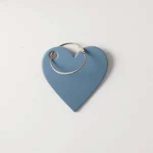 Blue Steel Leather Heart Tag