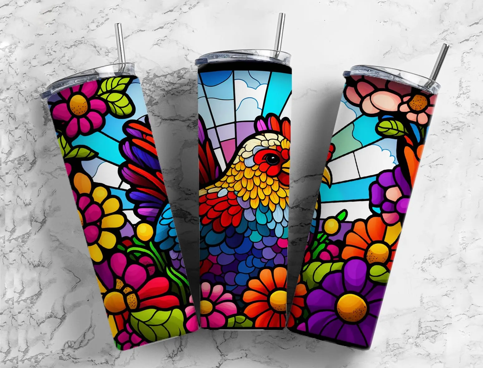 Chicken Stained Glass Effect 20 oz. Skinny Tumbler Sublimated SG17