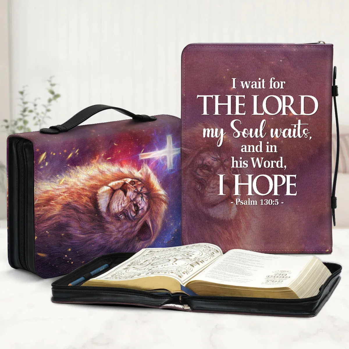 Christianart Bible Cover - I Wait For The Lord My Soul Waits Psalm 130:5 - Personalized Gifts for Pastor - Personalized Bible Cover For Men - CABBBCV19060324.