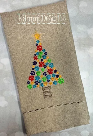 Christmas Dog Bones and Paw Print Tree Machine Embroidery Design