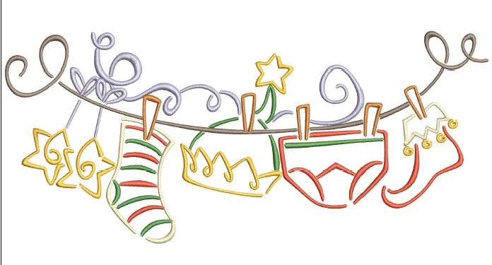 Christmas Elf Clothes Line Swag Machine Embroidery Design