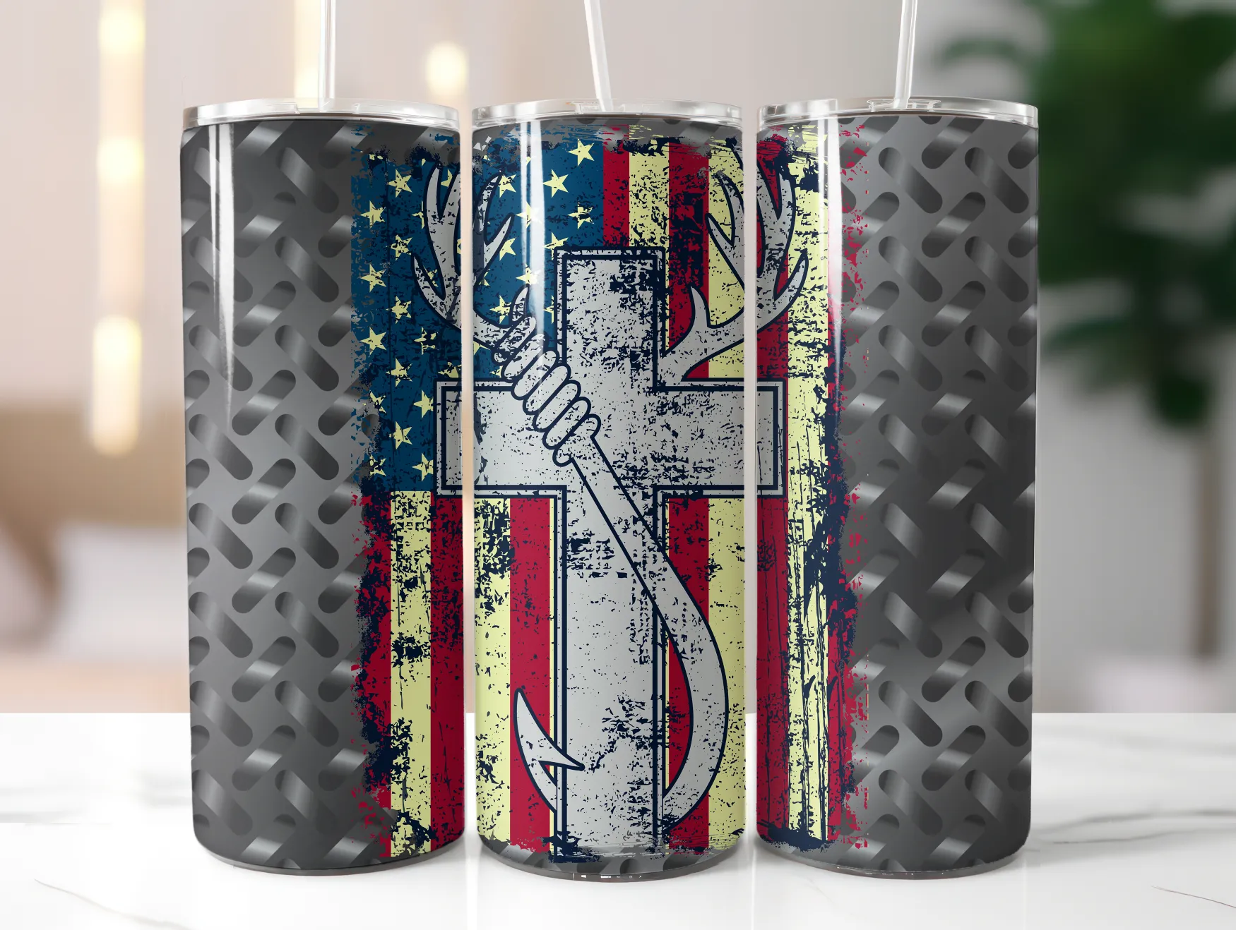 Cross Fishing Hook Antlers Boat 20 oz. Skinny Tumbler Sublimated TF002