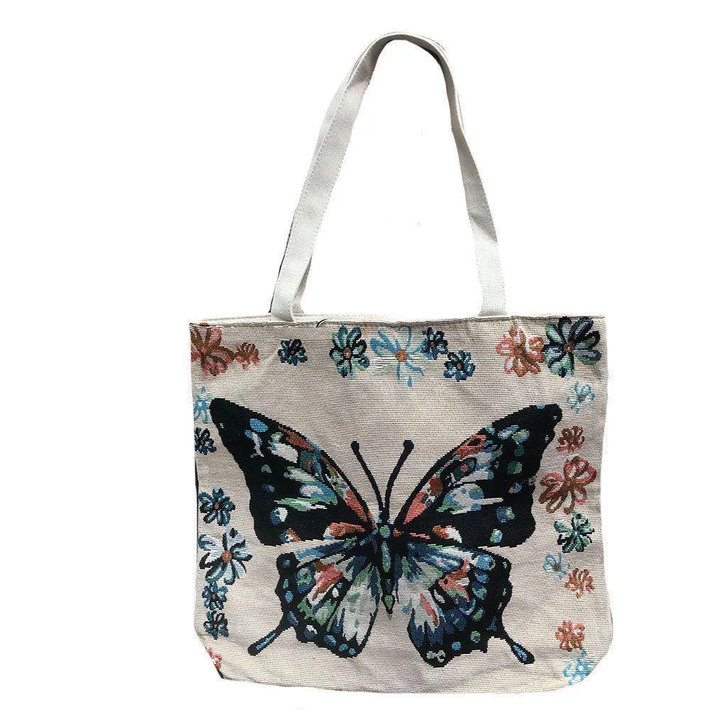 Deluxe Butterfly Reusable Grocery Shopping Women Totes Bag With Rope Handles