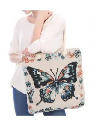 Deluxe Butterfly Reusable Grocery Shopping Women Totes Bag With Rope Handles