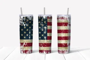 Distressed 2 American Flag 20 oz. Skinny Tumbler Sublimated