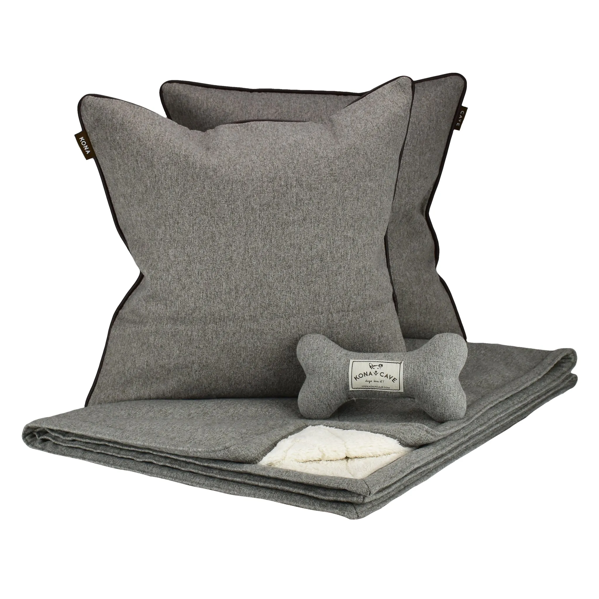 Doggy Décor Set - Grey Flannel with Vegan Leather Trim