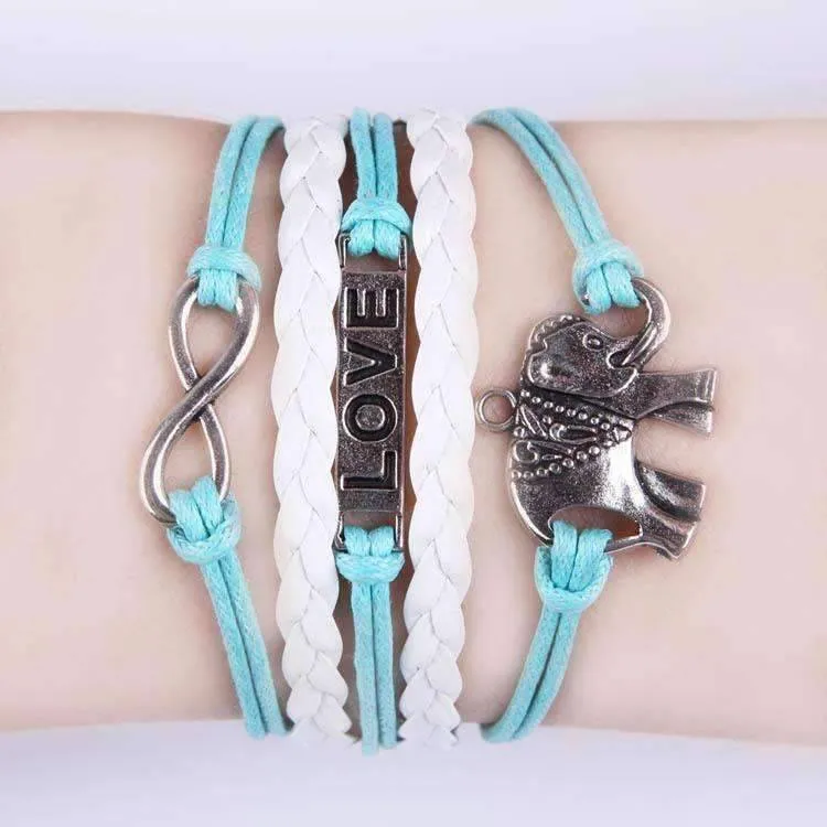 Elephant Love Aqua Handmade Friendship Bracelet