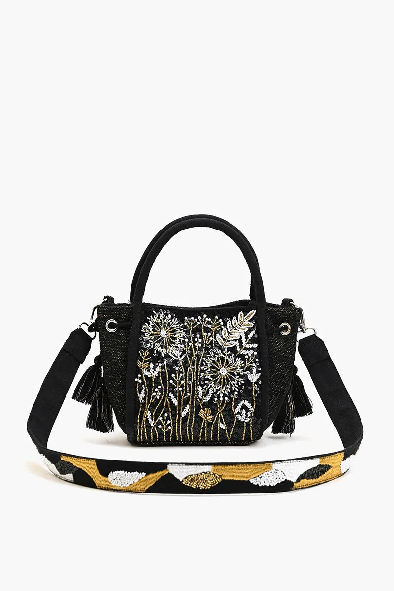 Embellished Top Handle Crossbody-Black Floral