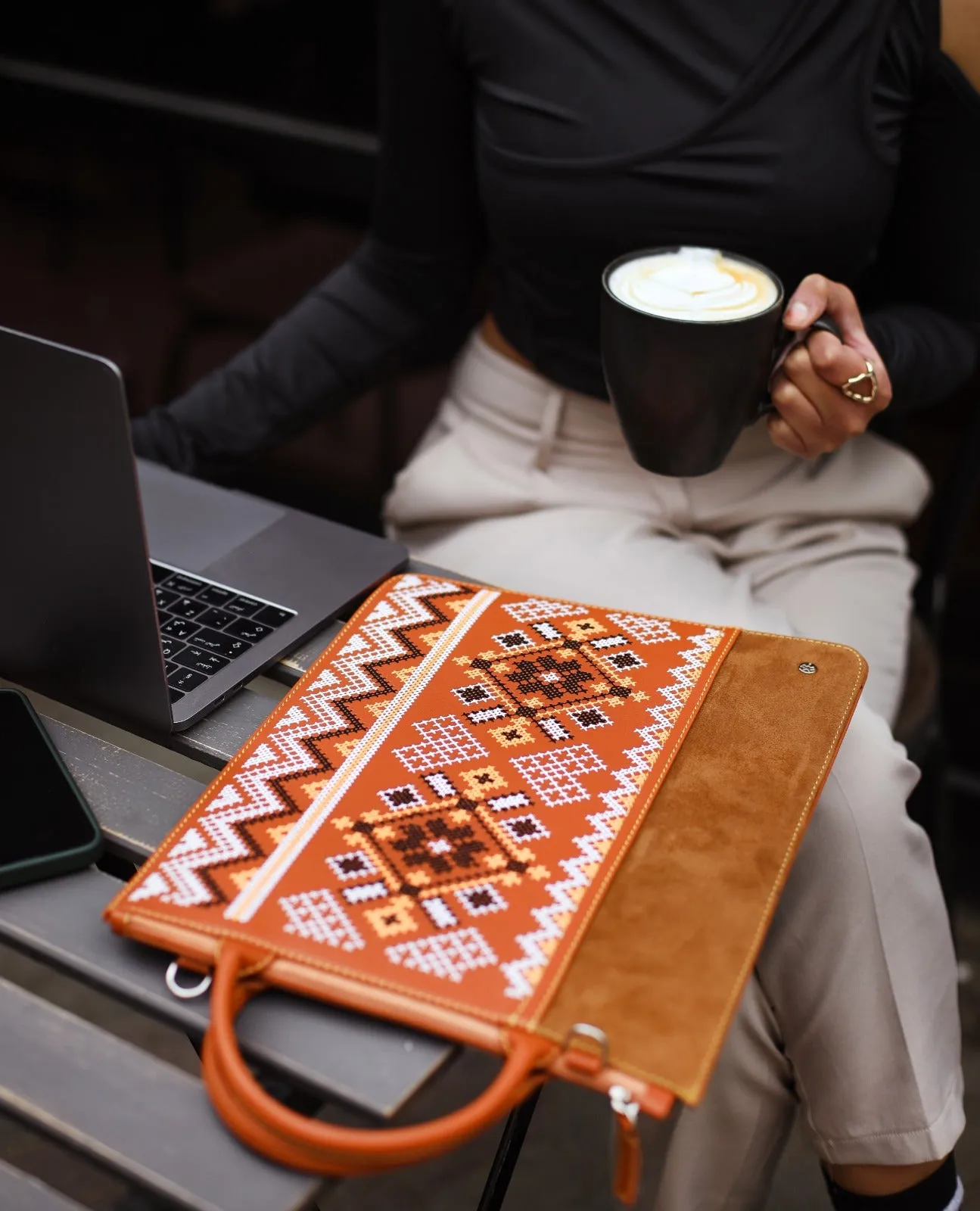 Ethnic Laptop Sleeve In Camel