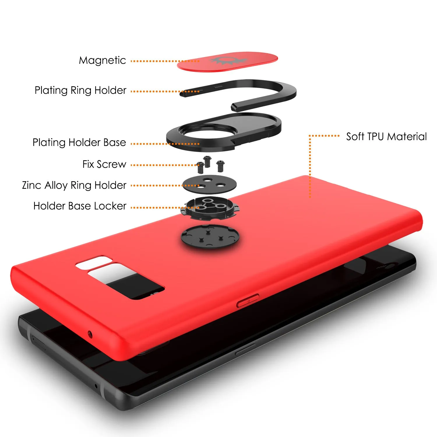 Galaxy Note 8 Punkcase Magnetix Screen Protector Slim Case [Red]