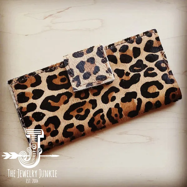 Hair on Hide Leather Wallet in Leopard w/ Snap