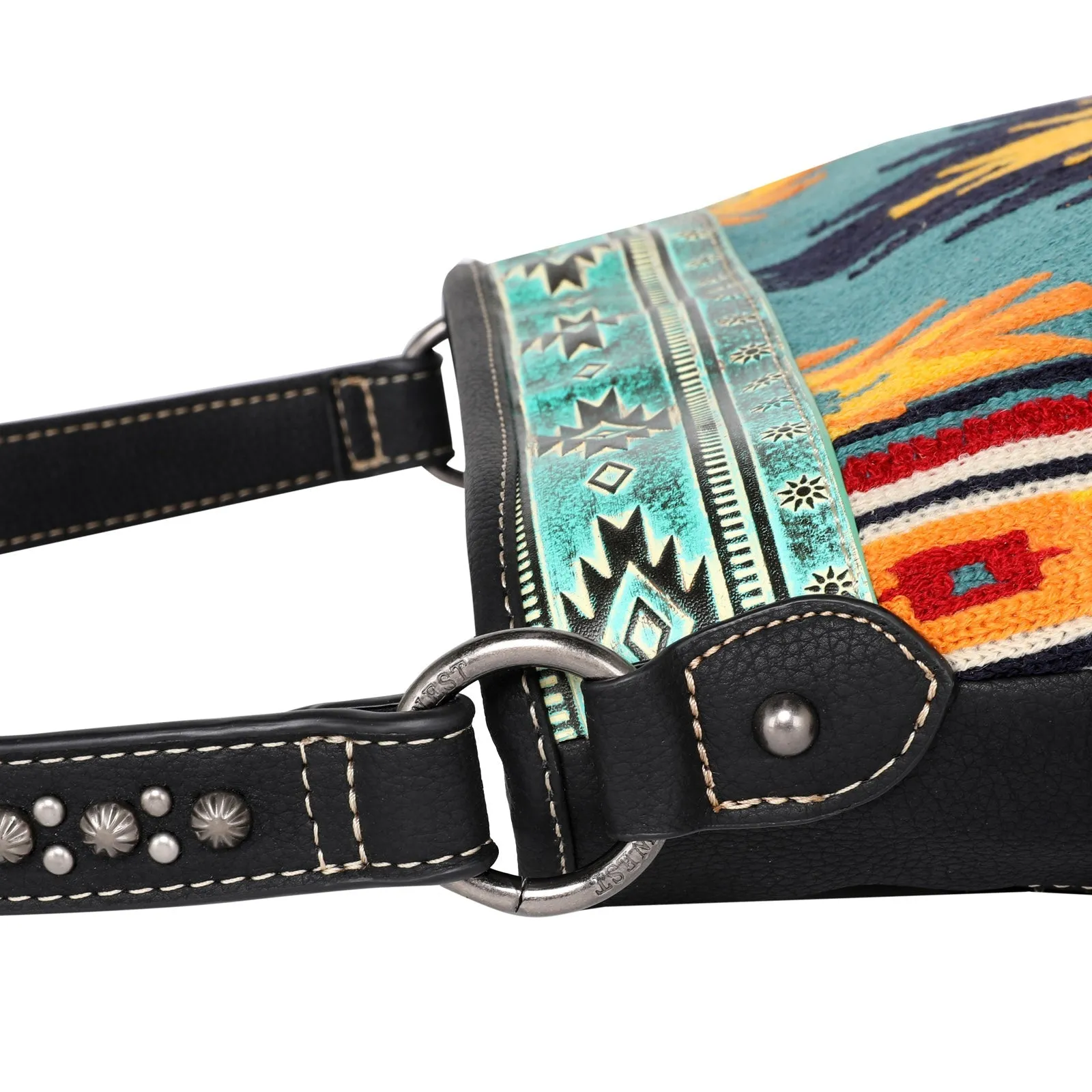 Montana West Aztec Tapestry Leather Fringe Carry Hobo