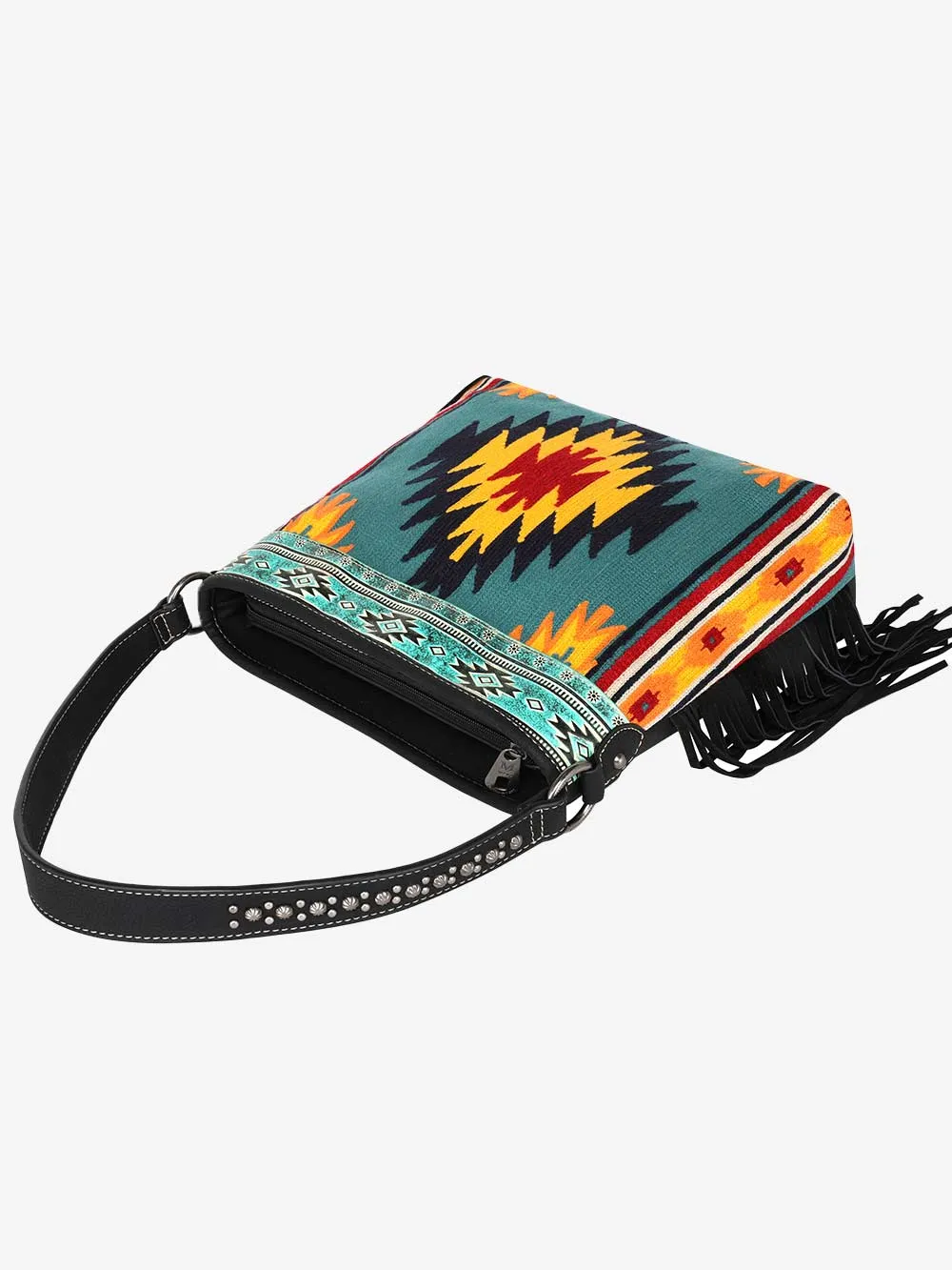 Montana West Aztec Tapestry Leather Fringe Carry Hobo