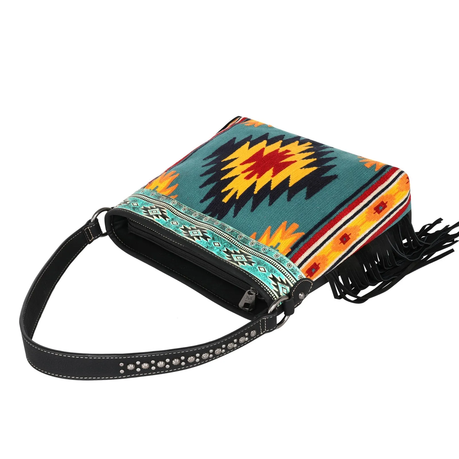 Montana West Aztec Tapestry Leather Fringe Carry Hobo