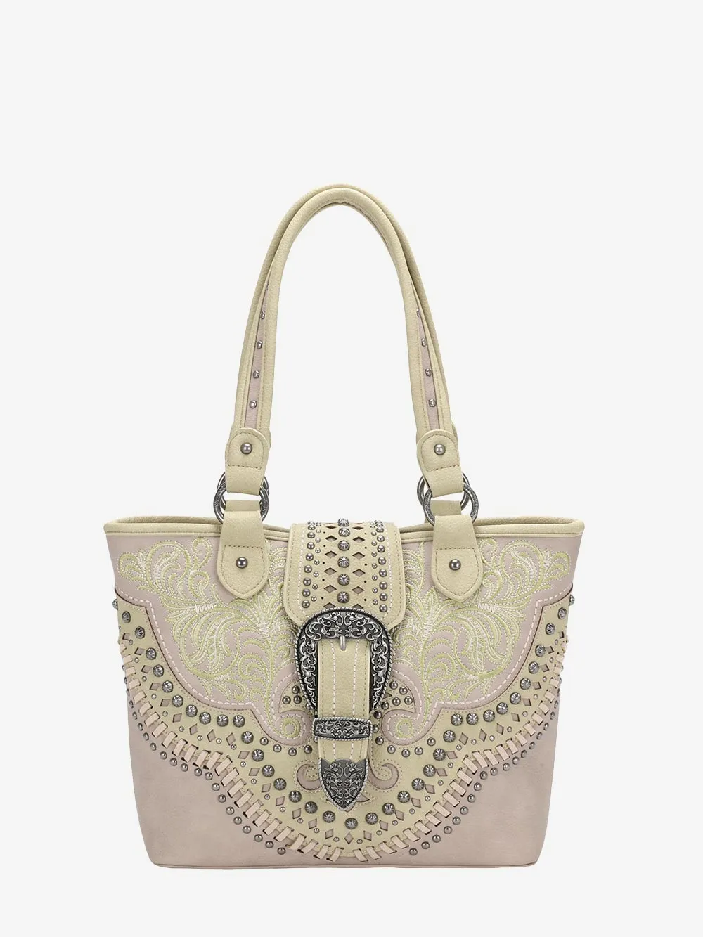 Montana West Vintage Floral Embroidered Buckle Studs Tote