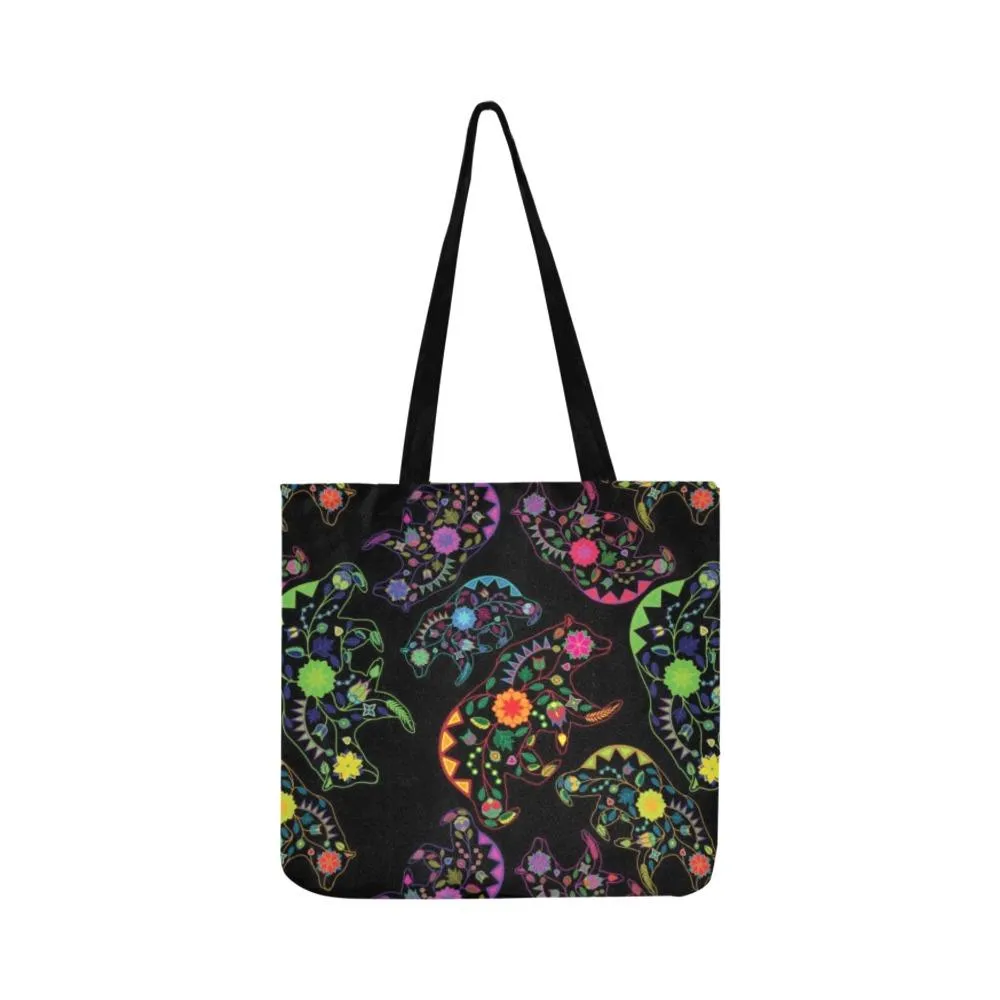 Neon Floral Bears Reusable Shopping Bag (Two sides)