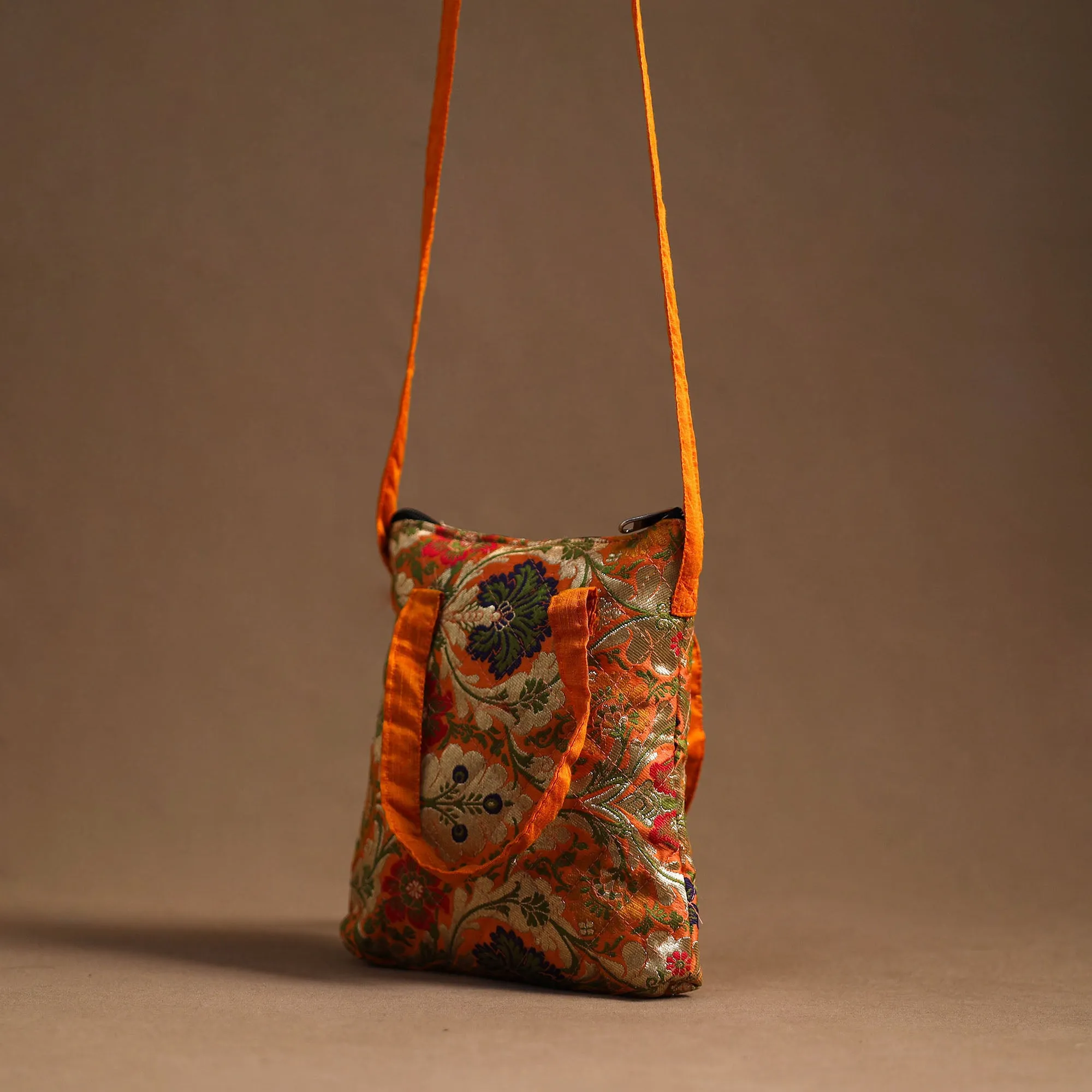 Orange - Handcrafted Quilted Silk Sling Bag 16