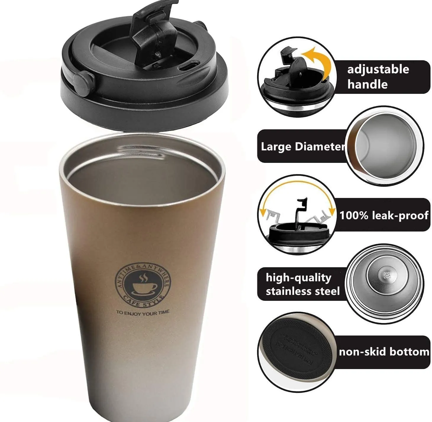 PLUMAZE Stainless Steel Vacuum Insulated Travel Tea and Coffee Mug -Insulated Cup for Hot & Cold Drinks, Travel Thermos Flask with Lid- Golden (Golden)