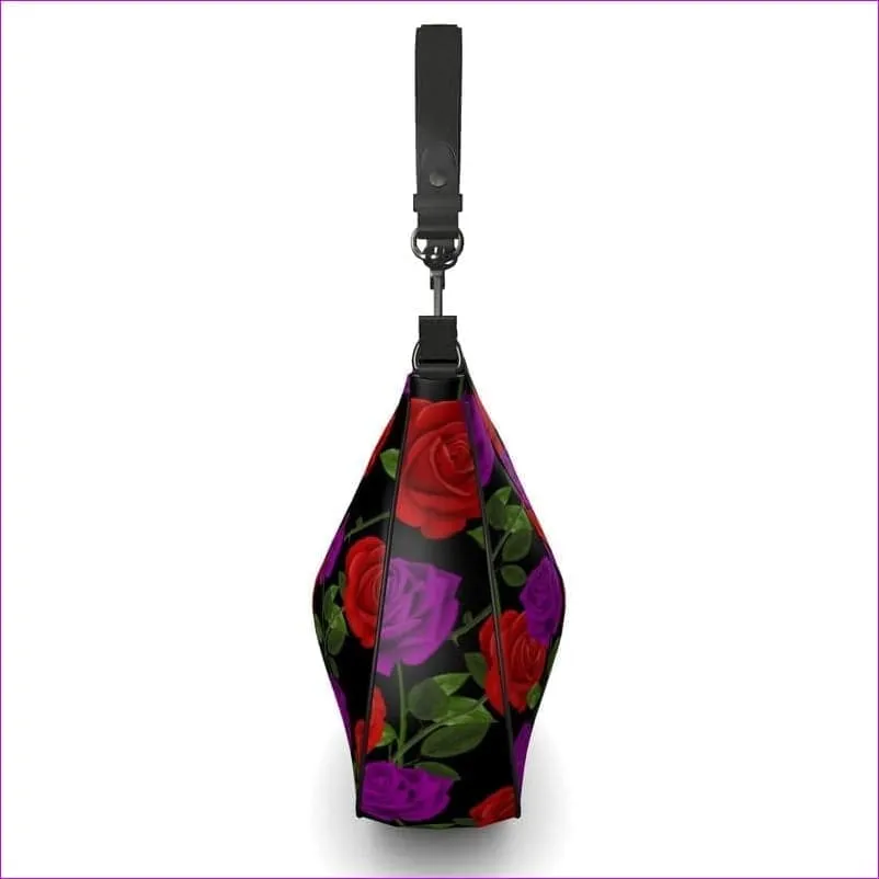 Red Rose Purp Luxury Authentic Leather Curve Hobo Bag