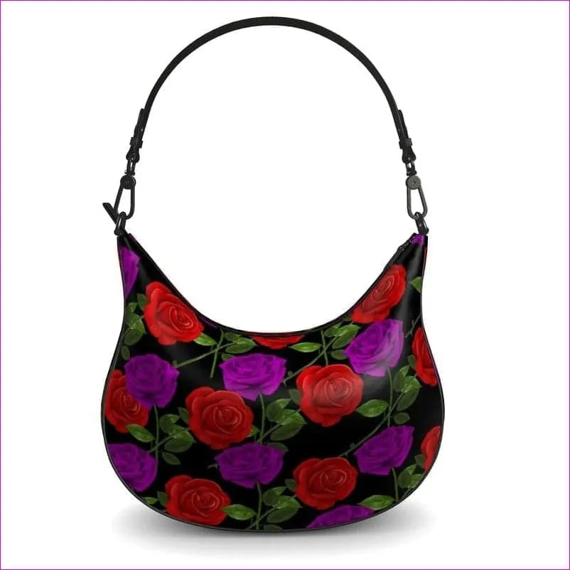 Red Rose Purp Luxury Authentic Leather Curve Hobo Bag