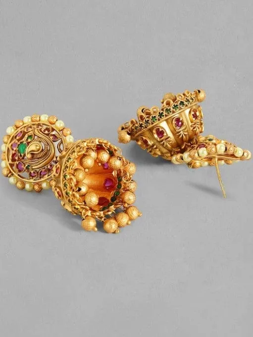 Rubans 22K Gold Plated Handcrafted Traditional Temple Jhumka Earrings