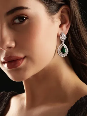 Rubans Rhodium plated Sapphire Green Zirconia Tear drop Chic Earring