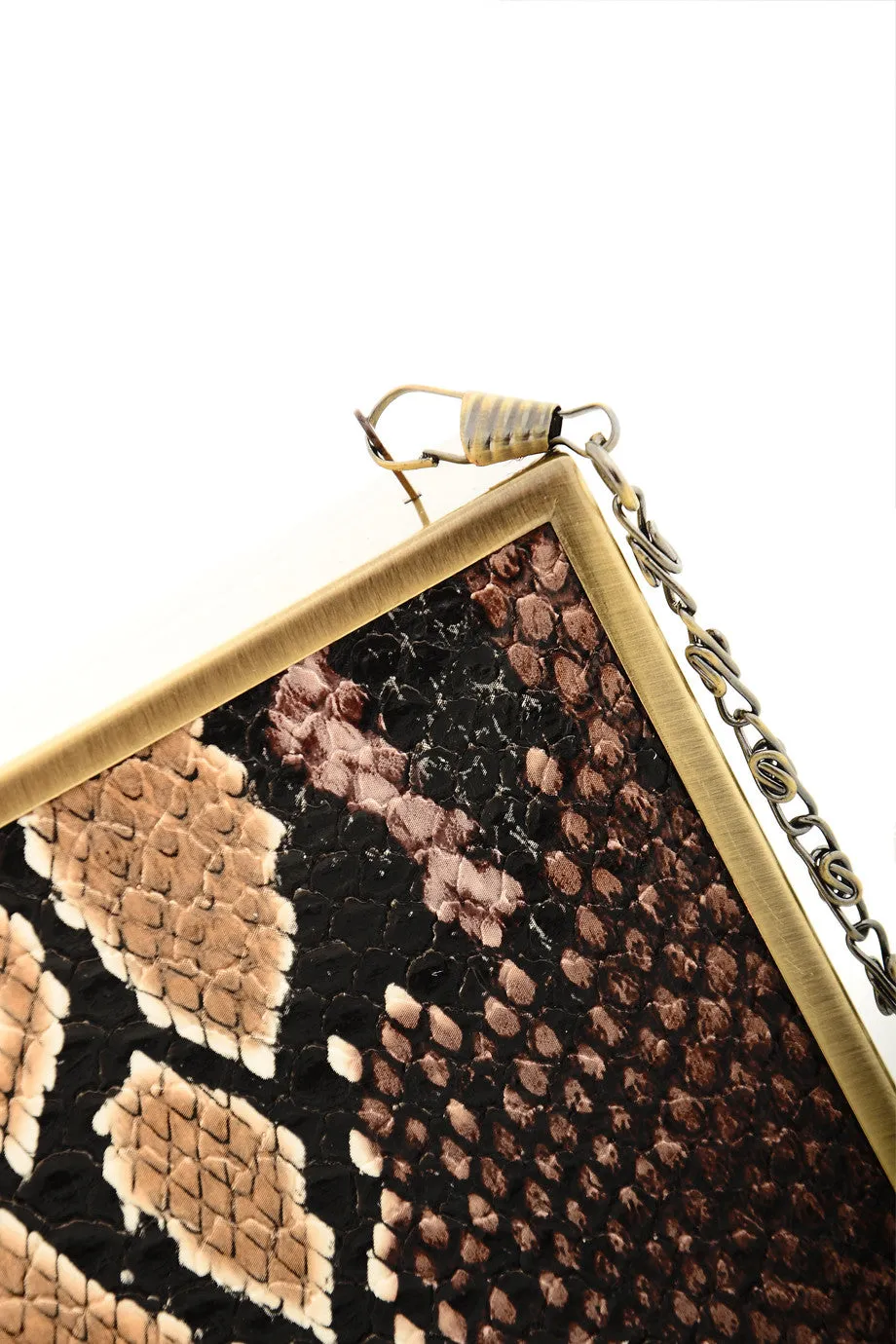 SHALI Brown Snake Skin Clutch