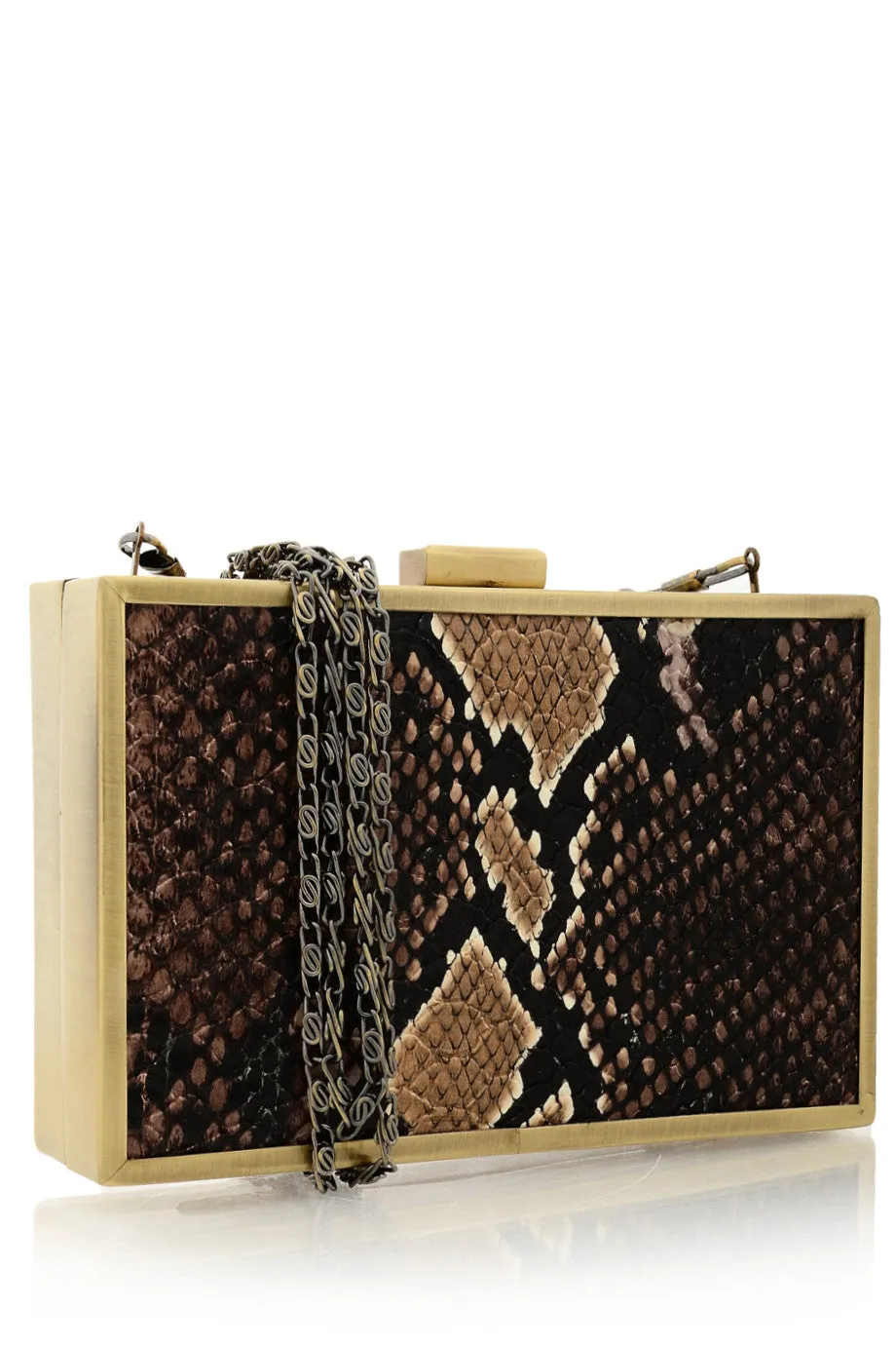 SHALI Brown Snake Skin Clutch