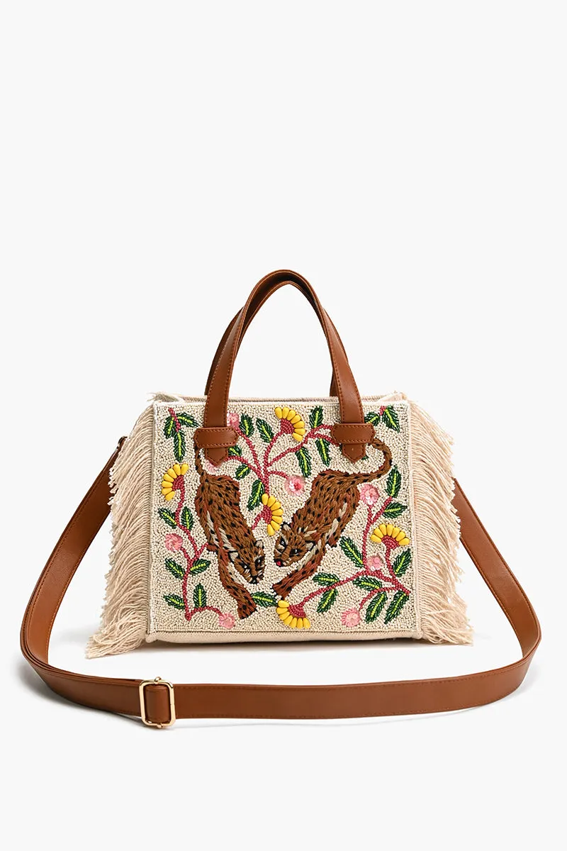 Temur Leopard Fringed Tote