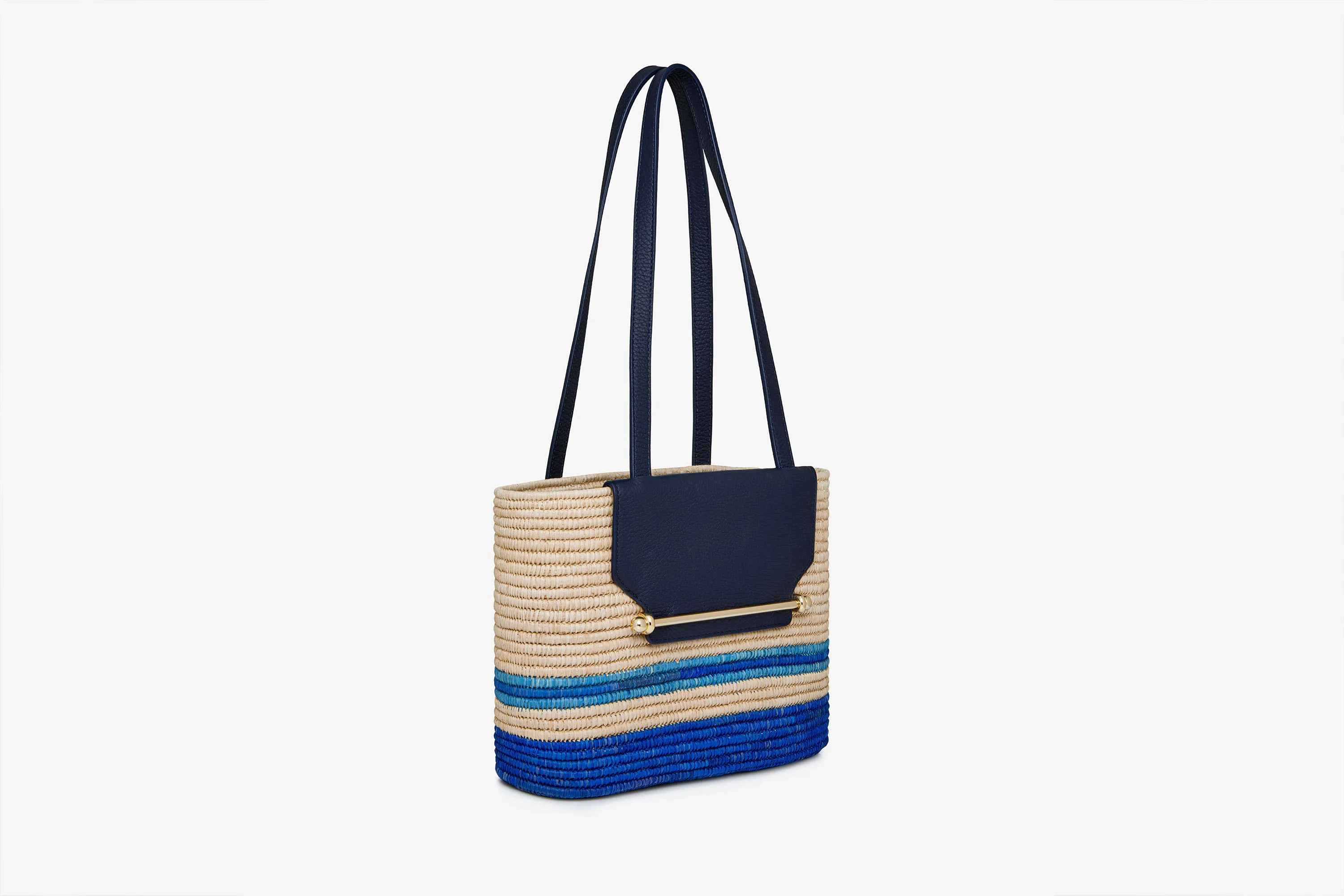 The Strathberry Basket (Small) - Raffia/Leather Vanilla/Blue Stripe