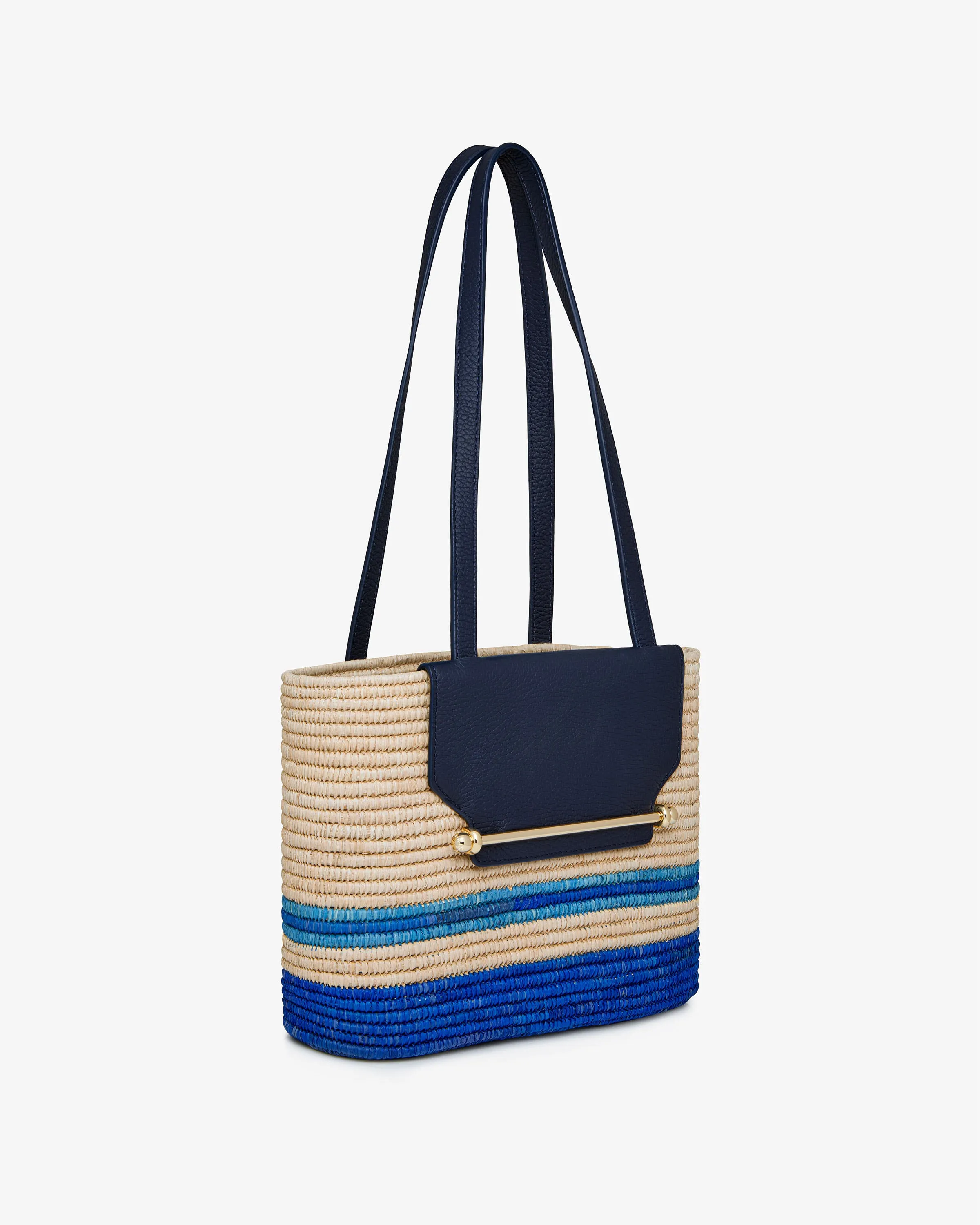 The Strathberry Basket (Small) - Raffia/Leather Vanilla/Blue Stripe