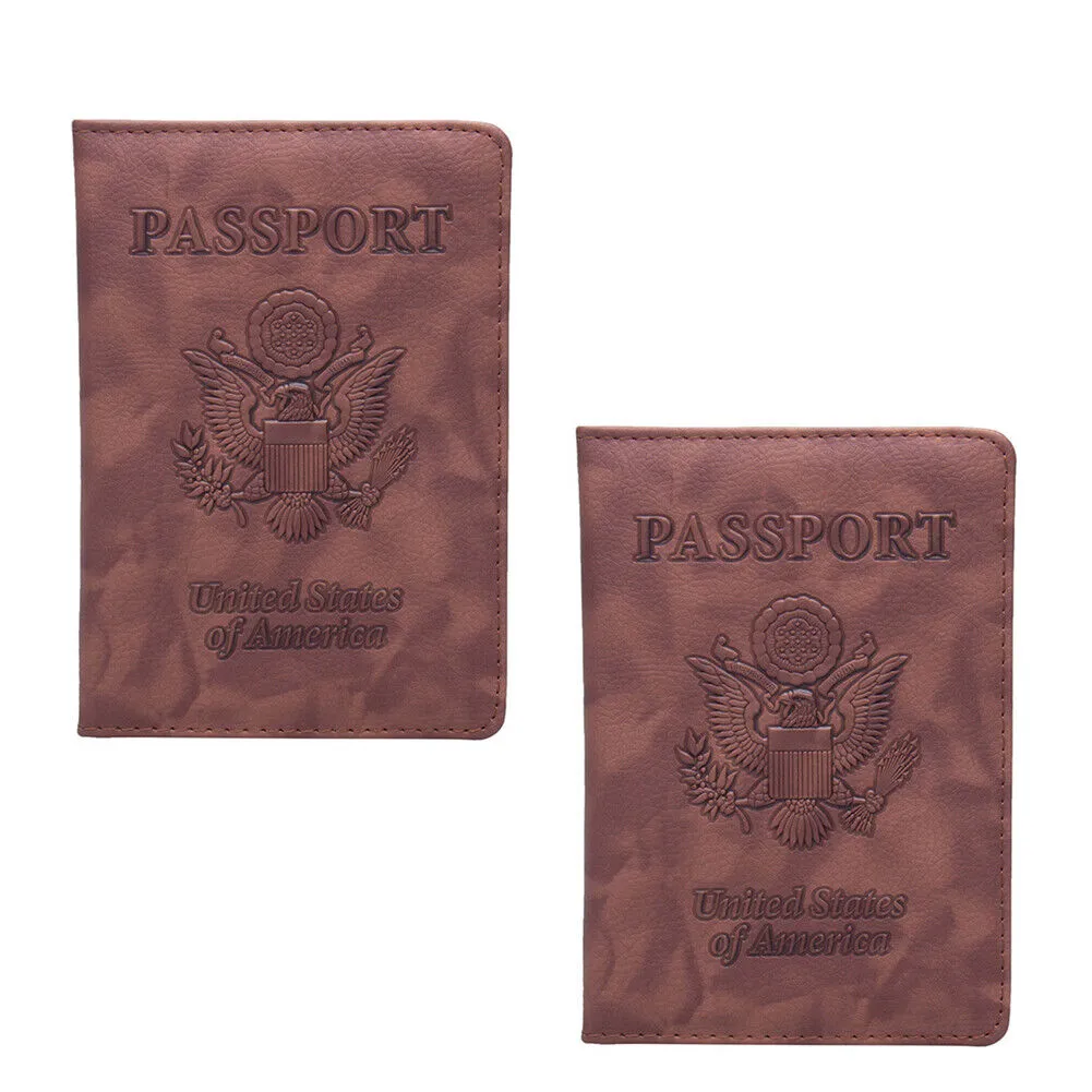 US 1-2 Pc Passport Holder Vaccination Certificate Faux Leather Wallet Cover Slim